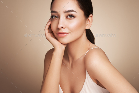 Portrait beautiful young woman with clean fresh skin - Stock Photo - Images