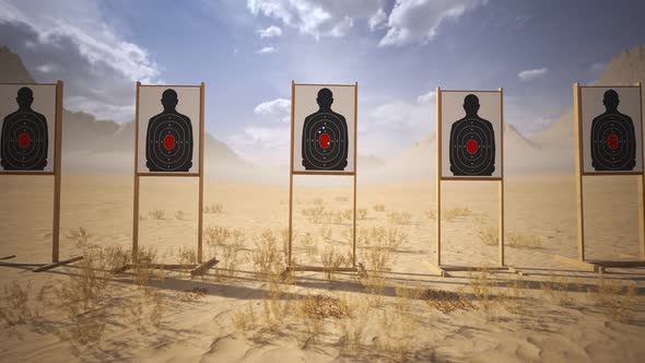 Shooting range with target riddling by bullets. Training practice or competition alt
