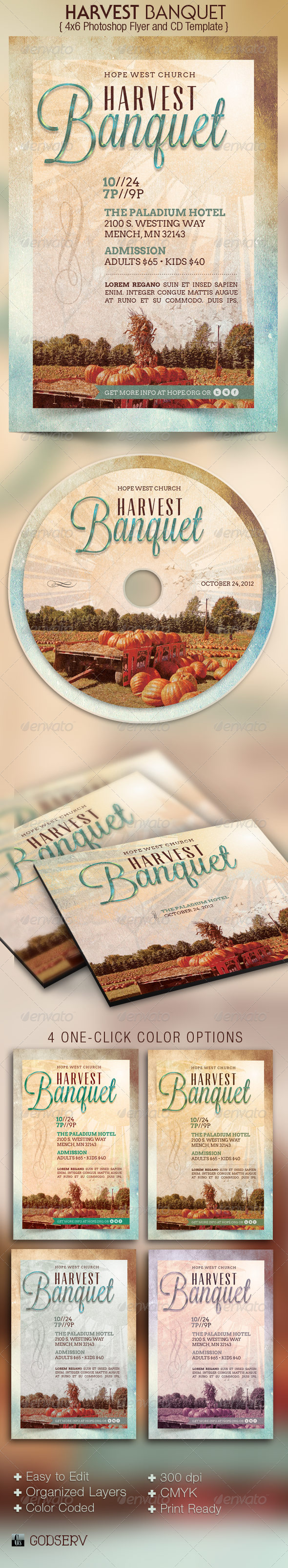 Harvest Banquet Church Flyer CD Template - Church Flyers