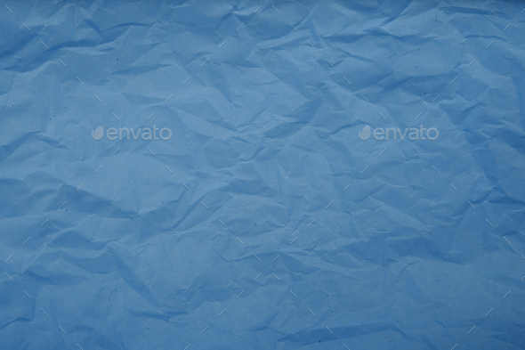 Crumpled blue paper texture background, top view Stock Photo by