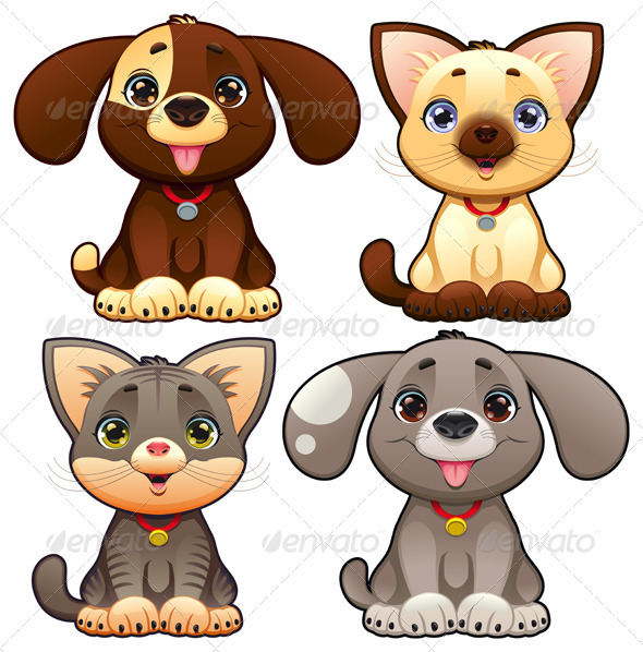Cute dogs and cats. - Animals Characters