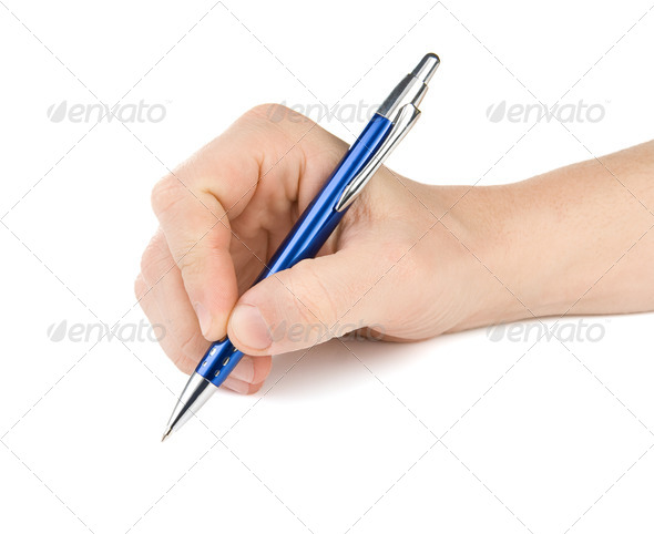 male hand with pen isolated on white
