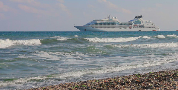 Cruise Liner Near To The Beach