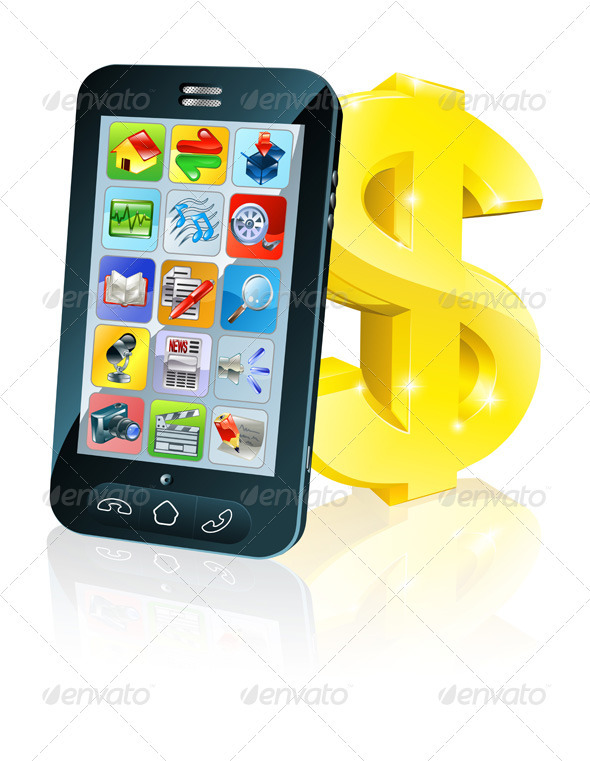 Cell phone and gold dollar sign - Communications Technology