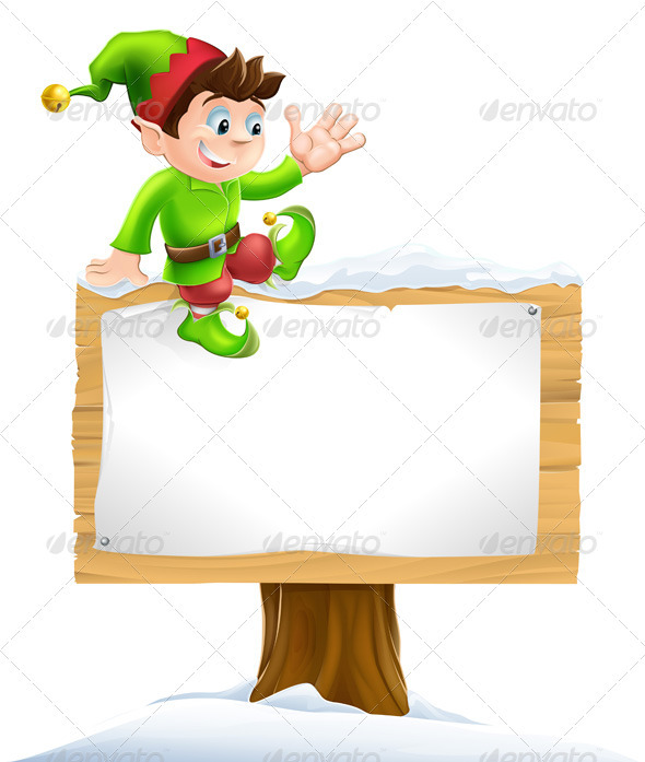 Elf on Snowy Sign - Christmas Seasons/Holidays