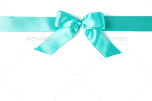 Gift packaging with blue ribbons and bow isolated on white Stock Photo