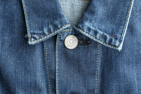 Denim jacket collar as background, place for text Stock Photo by