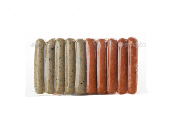 Sausages in vacuum packaging isolated on white background