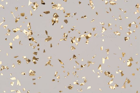 Gold Confetti, Falling Sparkles on Light Grey Background Stock Photo by  JuliaManga