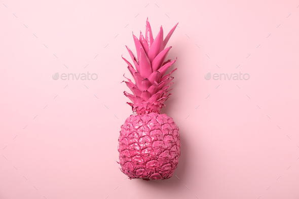 Painted pink pineapple on color background, space for text Stock Photo by  AtlasComposer