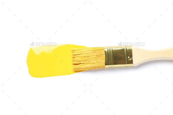 Brush and yellow paint stroke isolated on white background Stock Photo by  AtlasComposer