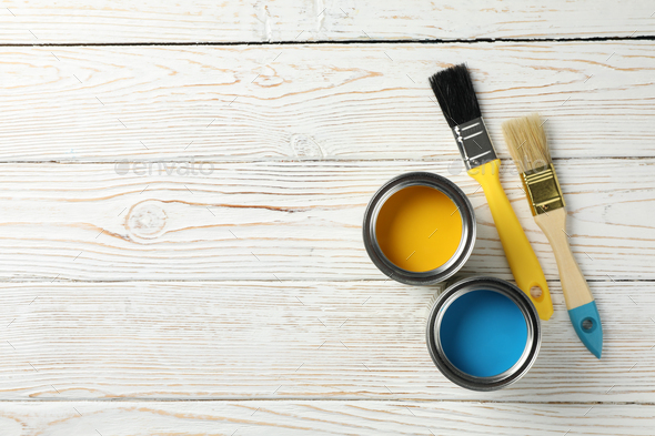 Paint brush and cans. Cans with paint and brushes on the blue background ,  #AFF, #cans, #Cans, #Paint, #brush, #blue #ad