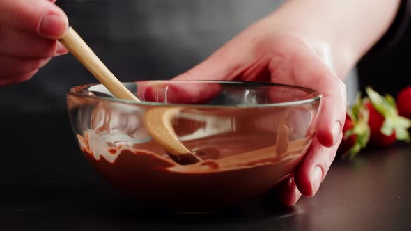 Melted Chocolate Closeup Melting Chocolate Bar for Fondue alt