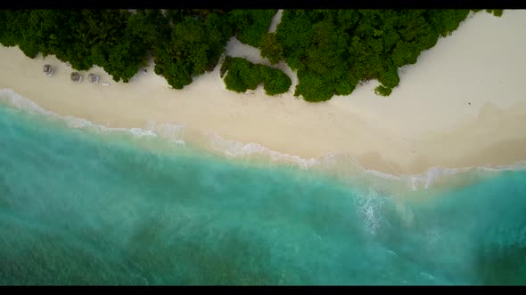 Aerial drone view tourism of tropical tourist beach adventure by aqua blue ocean and white sandy bac alt