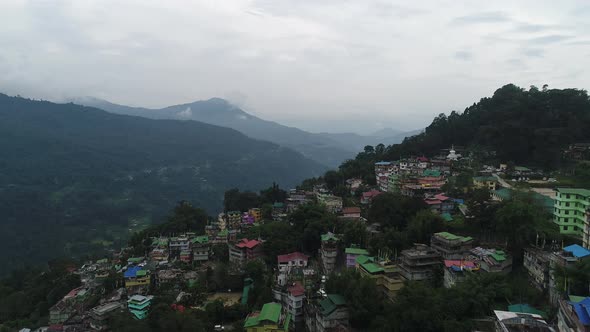 City of Gangtok in Sikkim India seen from the sky alt