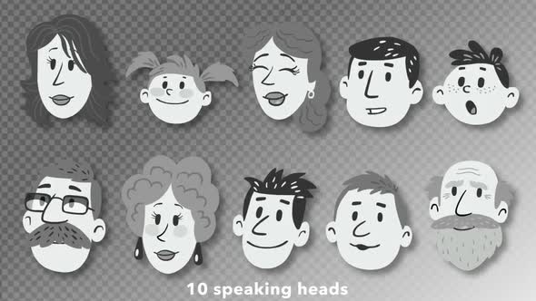 10 cartoon talking human heads 