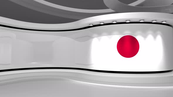 TV studio. Japanese flag background.