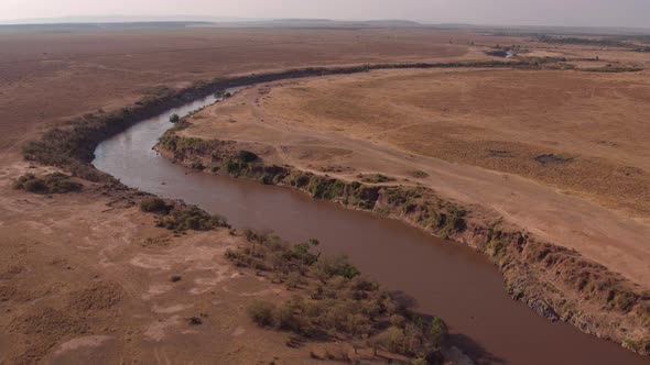 Aerial of Mara river in Africa alt