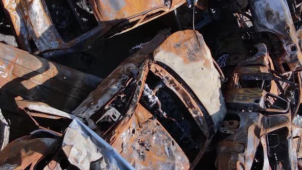 Vertical Video of Destroyed Cars in the City of Irpin Ukraine alt