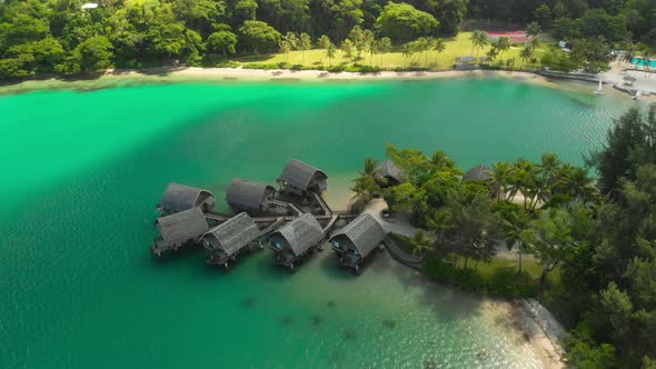 Port Vila, Vanuatu - April 3 2019: Aerial drone view of Holiday Inn Resort Vanuatu