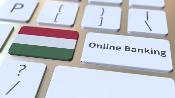 Online Banking Text and Flag of Hungary on the Keyboard alt