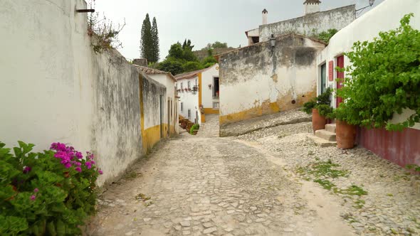 Empty Street in Castle of Óbidos on a Sunny Bright Spring Day