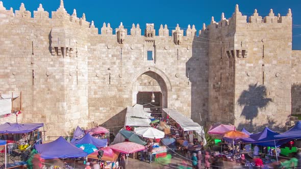 Damascus Gate or Shechem Gate Timelapse Hyperlapse One of the Gates to the Old City of Jerusalem alt