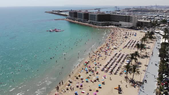 Aerial footage of the stunning beach at Alicante in Spain, taken with a drone alt