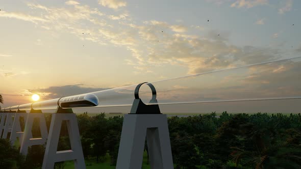 Maglev Monorail Hyperloop on Cloudy Background. alt