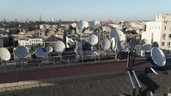 TV Antennas on the Roof of the Building. Aerial. Kyiv, Ukraine alt