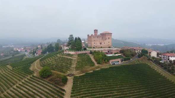 Grinzane Cavour Medieval Castle in Langhe, Piedmont Aerial View alt