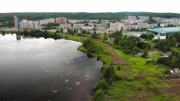 Aerial View of the City of Kondopoga in Karelia alt