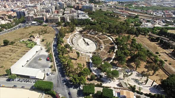 Ancient Old Greek Theatre Near Modern  City