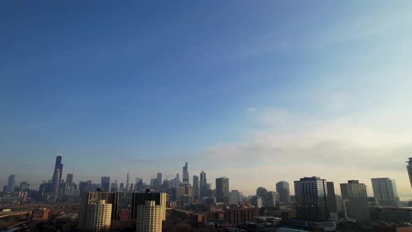 Morning Sunlight And Blue Sky Downtown City Of Chicago Aerial Drone alt