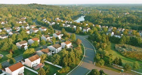 Arieal Top View of American East Brunswick Town of House Development Complex Community in New Jersey alt