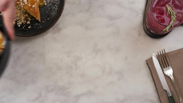 Brunch Breakfast Set of Many Plates with Tasty Vegetarian Food and Cocktail alt