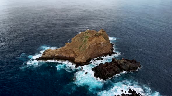 Drone Pointing Down at Ilheu Mole Cliff Near Porto Moniz, Madeira Island, Portugal