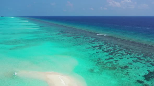 Aerial view panorama of luxury bay beach wildlife by turquoise water with white sand background of j alt
