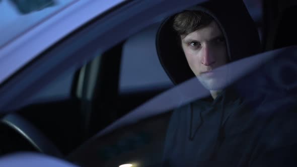 Killer Aiming Gun From Car, Agent With Revolver, Criminal Shooting Assassination alt