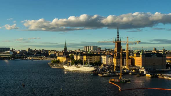 Stockholm city skyline and construction work Time Lapse
