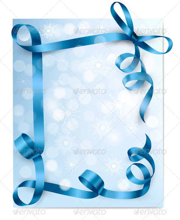 Christmas background with blue gift bow with blue - Christmas Seasons/Holidays