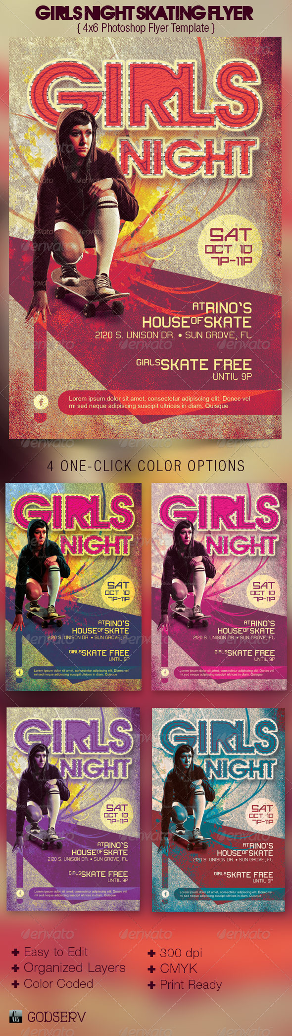 Girls Night Retro Skating Flyer Template - Events Flyers