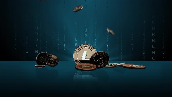 Set 1-7 LITE Cryptocurrency Background with Coins 4K