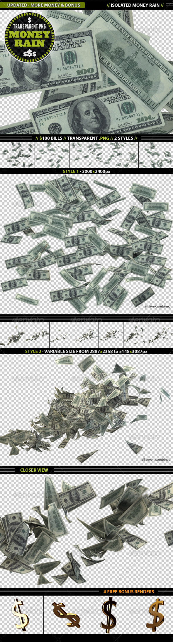 Isolated Money Rain - Objects 3D Renders