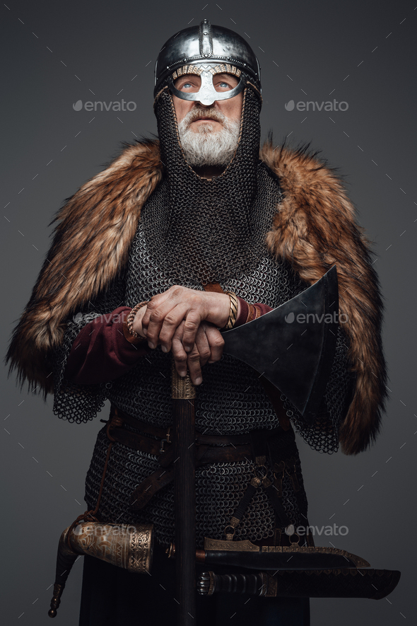 Old Authentic Man Fur Traditional Viking Stock Photo 679773205