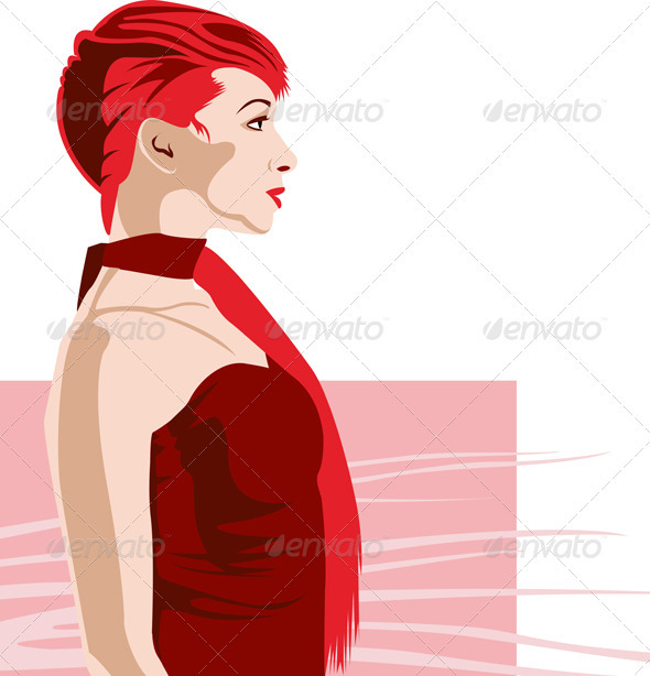 Girl Profile Red Isolated - People Characters