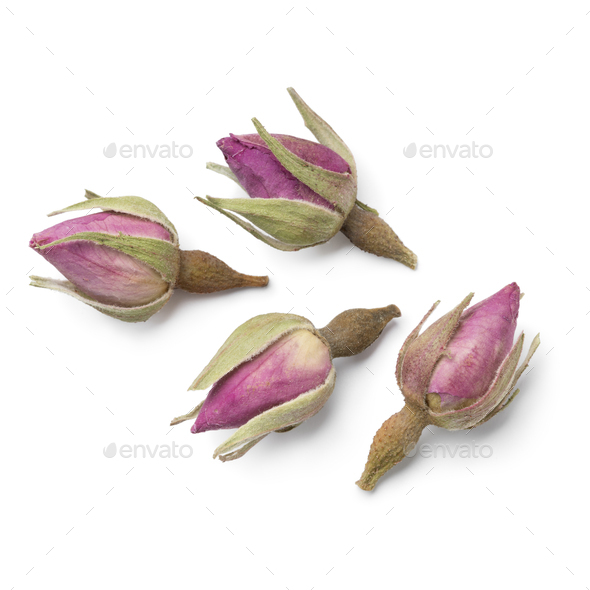 Dried rose buds isolated on white background Stock Photo by
