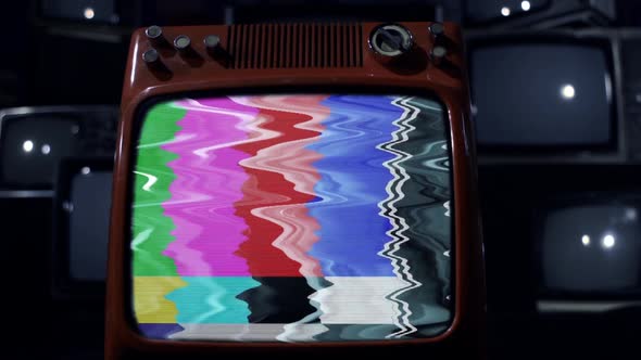 Retro Television with Static and Color Bars. alt