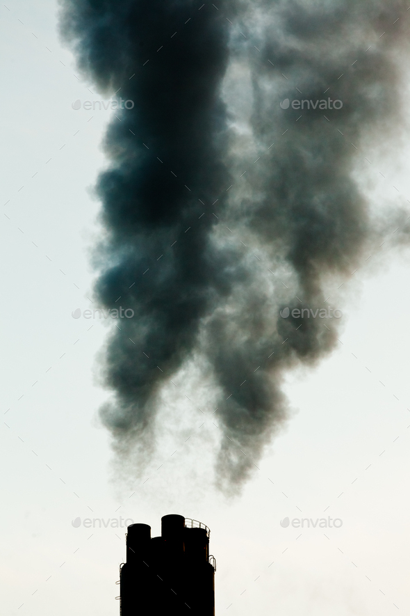 Industrial pollution chimneys black smoke emission - Stock Photo - Images