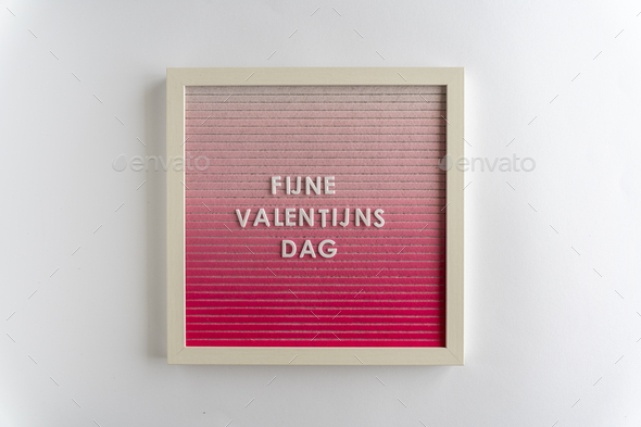 Pink Letterboard Words That Spell Fijne Valentijn's Dag (translation: Happy Valentine's Day), - Stock Photo - Images